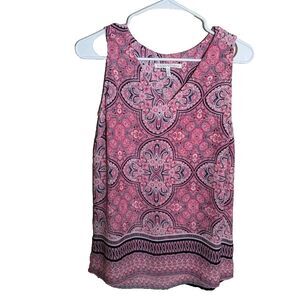 Violet + Claire Blouse Women's Small Paisley V-Neck Pink Tank Top Sleeveless